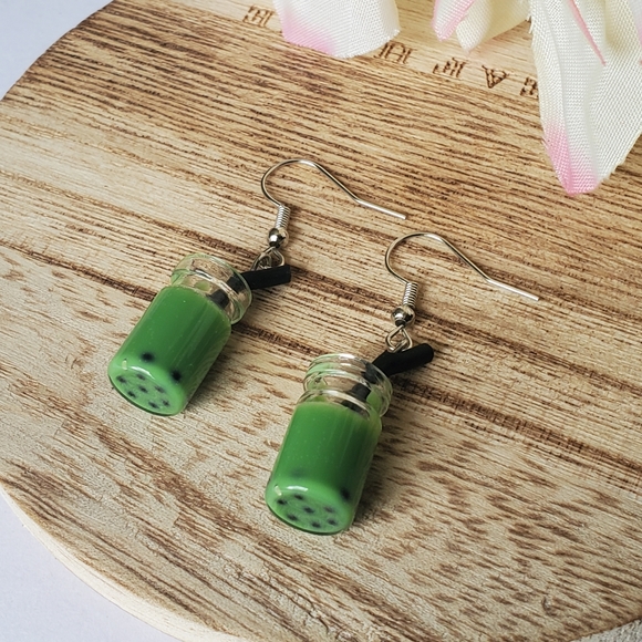 Green Boba Tea Earrings - Picture 5 of 5